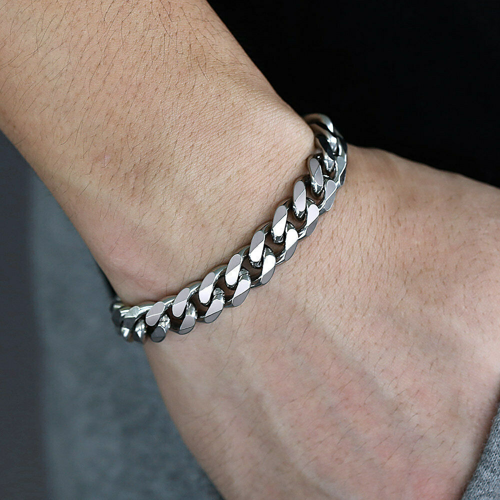 Mens Womens 3/5/7/9/11MM Cuban Curb Bracelet Chain Stainless Steel Multi-sizes