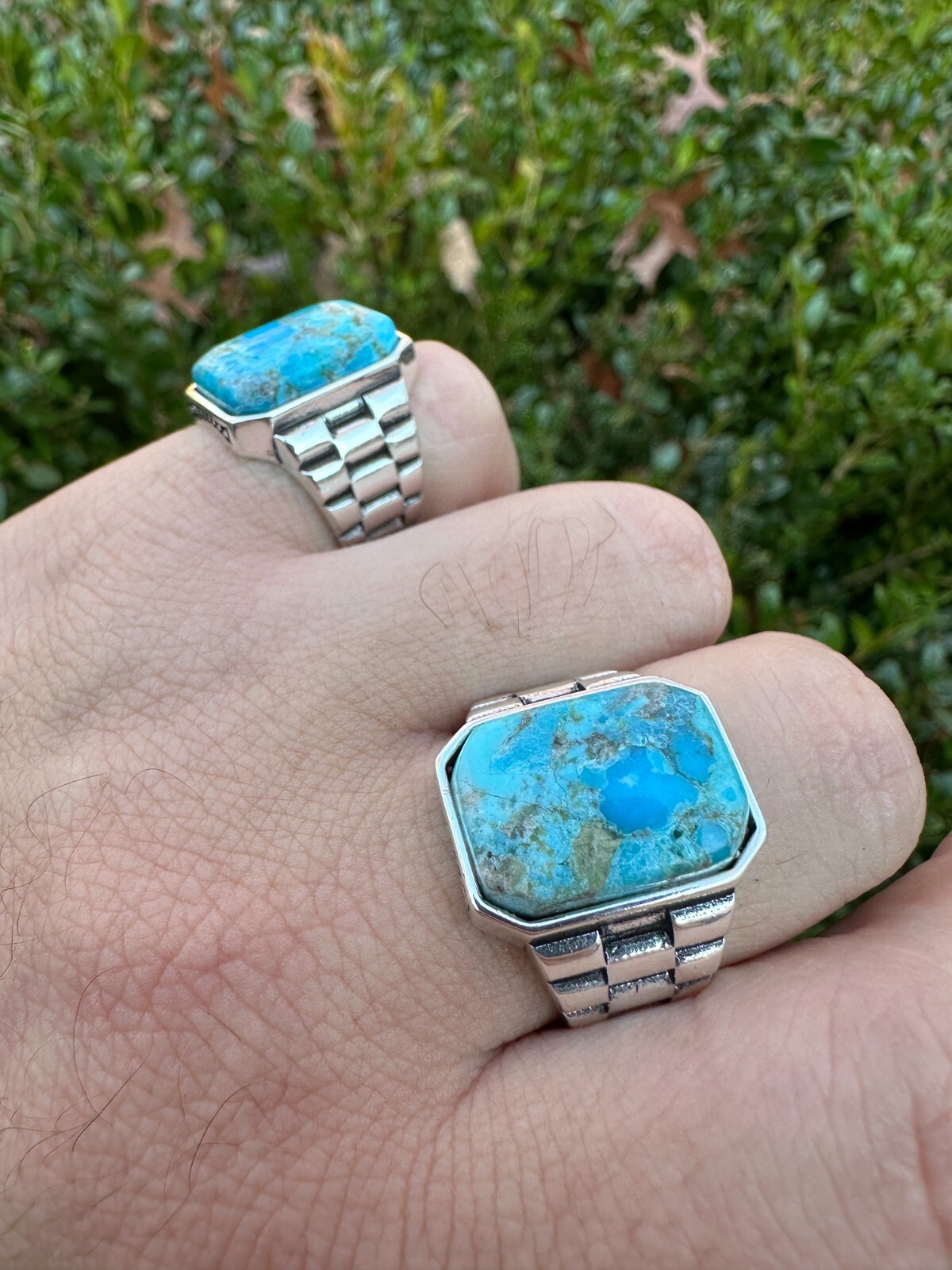 Mens Real Solid 925 Silver Blue Turquoise Natural Native American Gemstone Ring