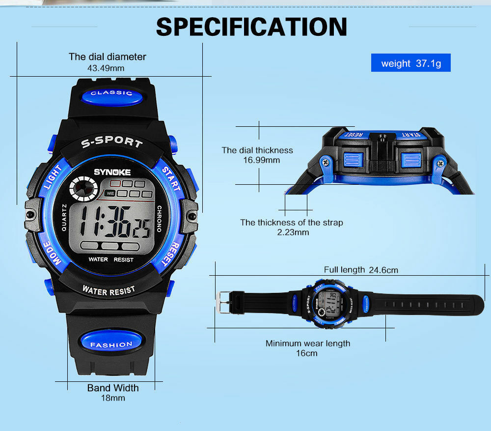 Electronic Watch Kids Digital Waterproof Children Boys Girls Sports LED Watches