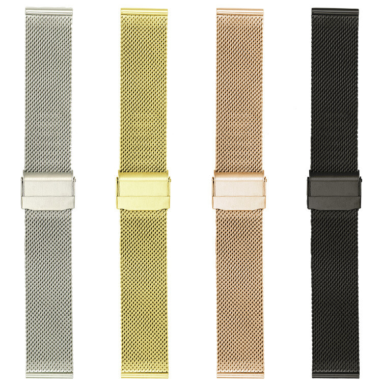 0.6mm Wire Meshed Loop Watch Strap 22mm Mesh Band Double-lock Clasp 10-20mm 24mm