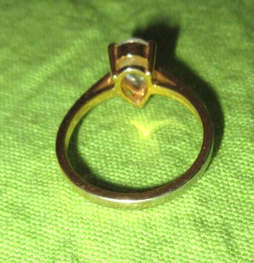 Tear Drop Gold Colored Ring Marked Korea Size 8 Clear Stone