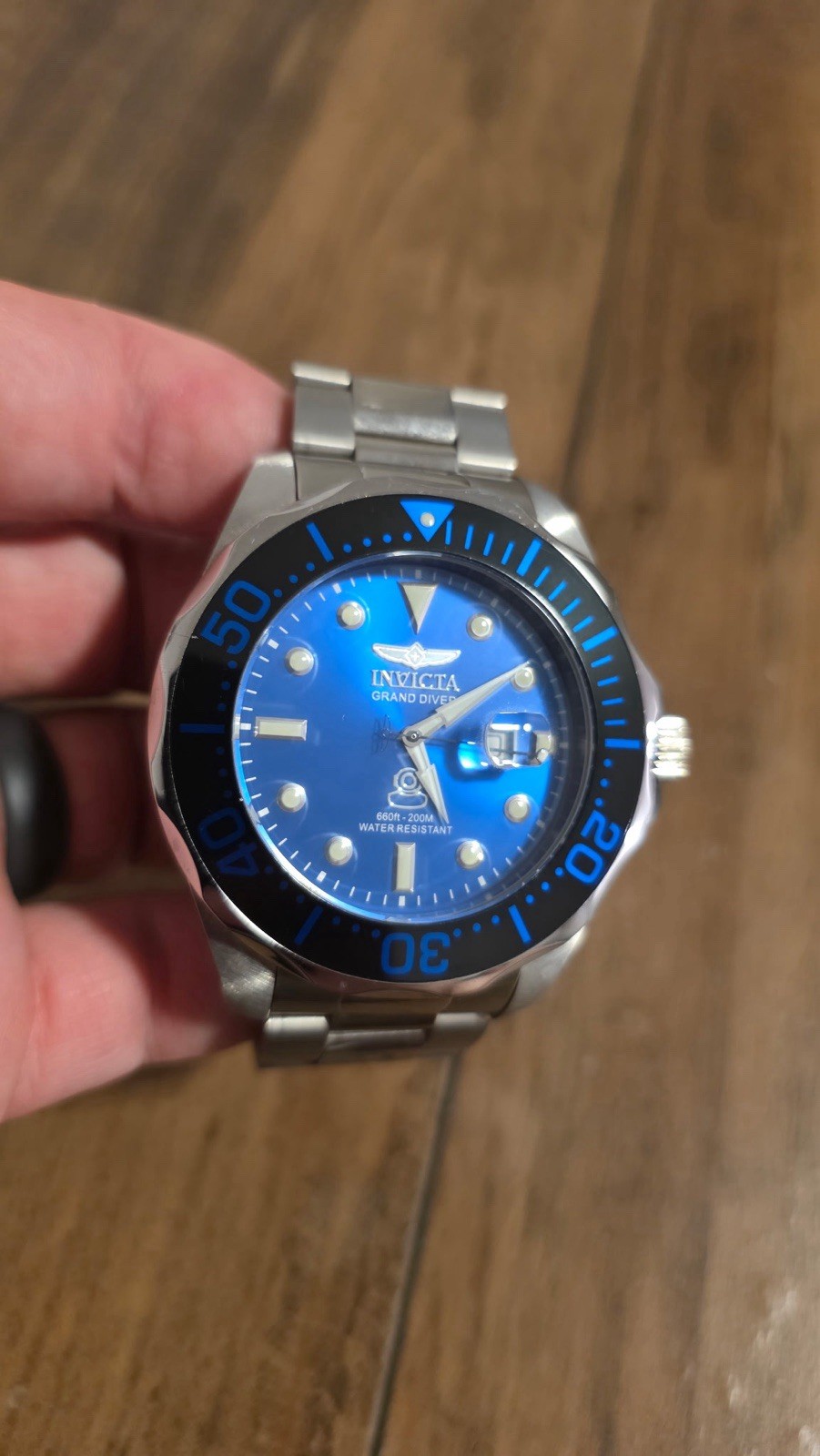 Invicta Grand Diver Men’s Quartz 200m Diver Watch 47mm Blue Dial Black/Blue