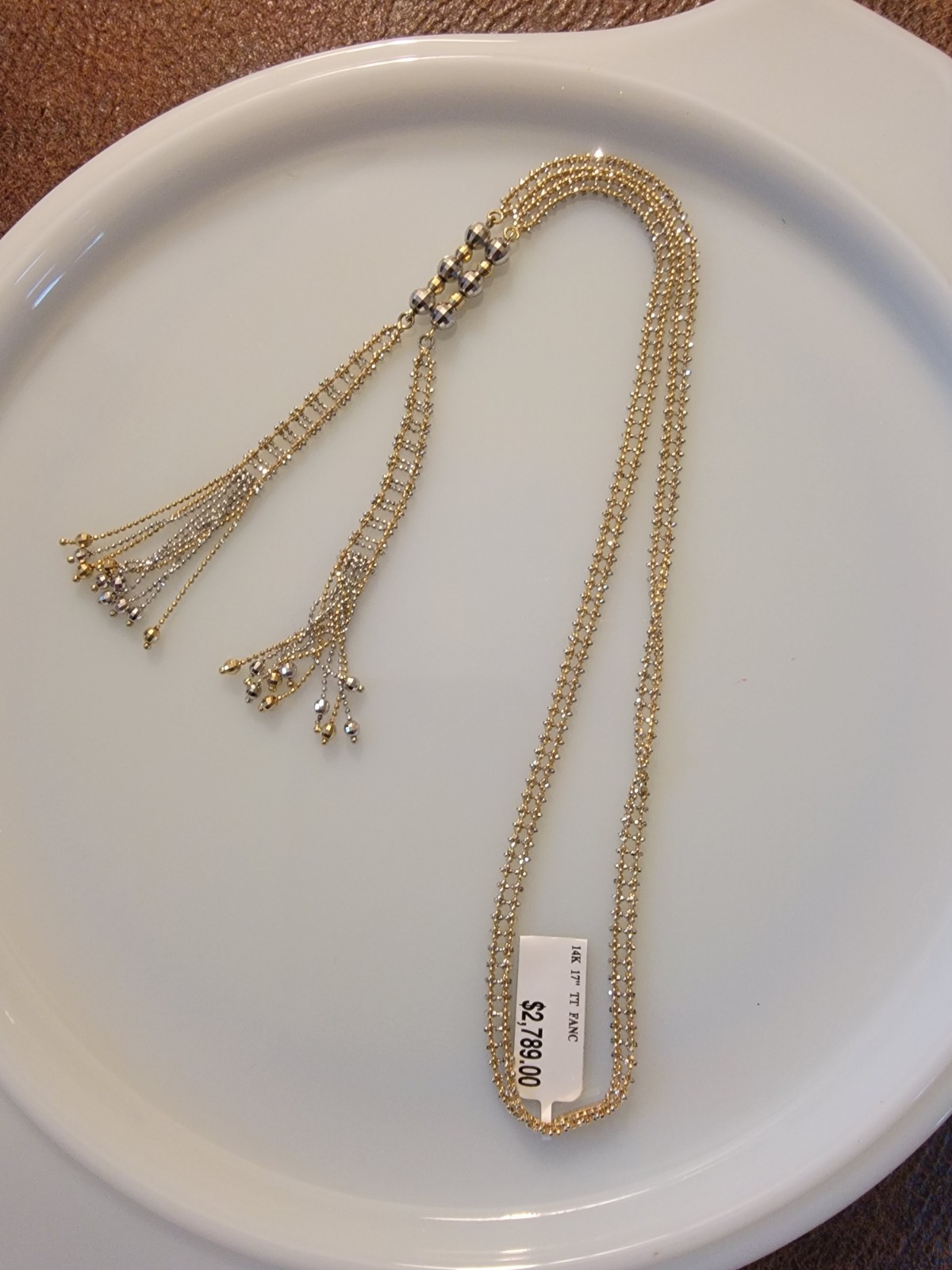 14k Yellow & White Gold Necklace, 17in, Indonesia, Tags, Half Original Cost