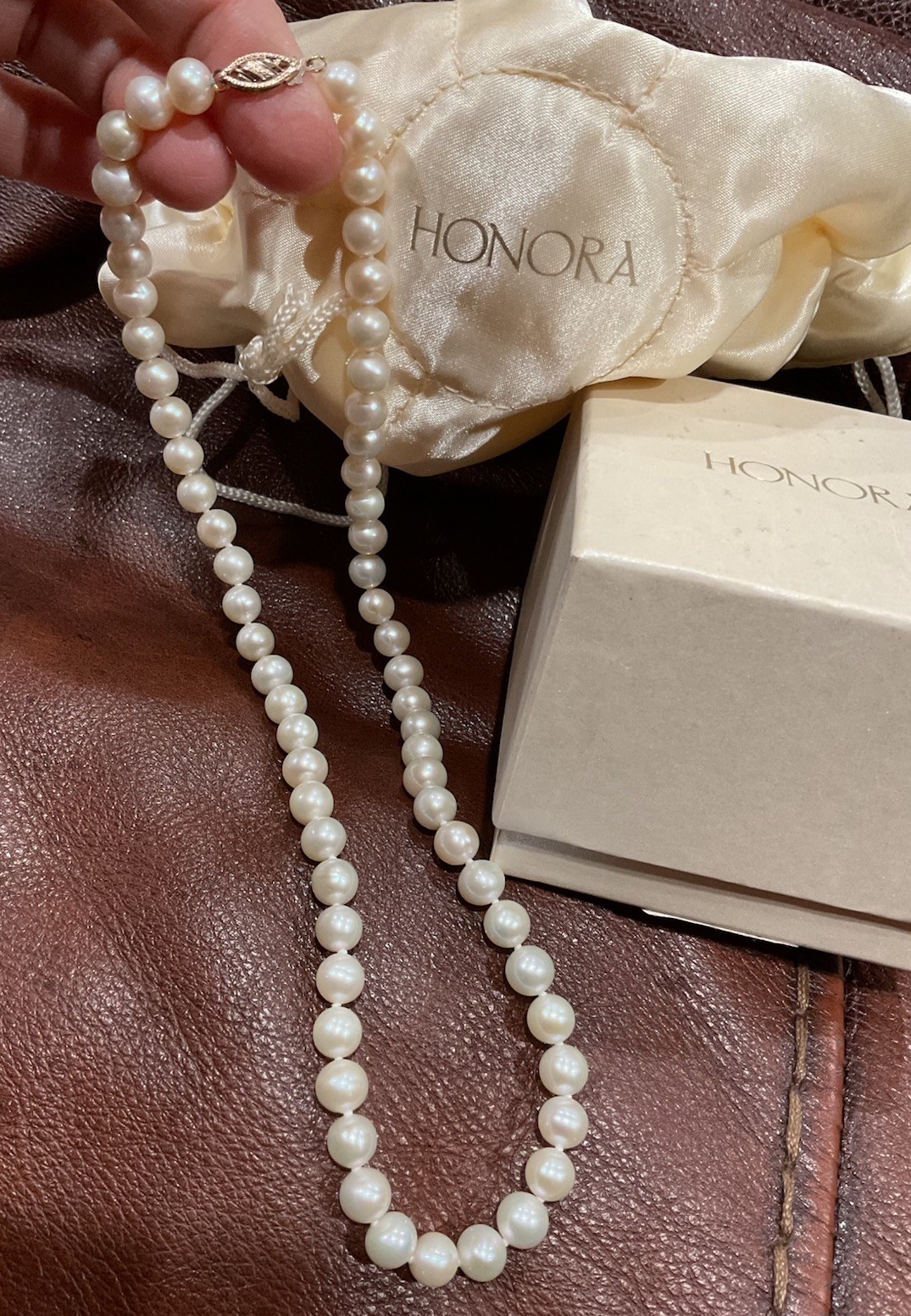 New 10k Solid Gold HONORA Genuine 18″ Strand of 7-7.5mm Cultured Pearl Necklace