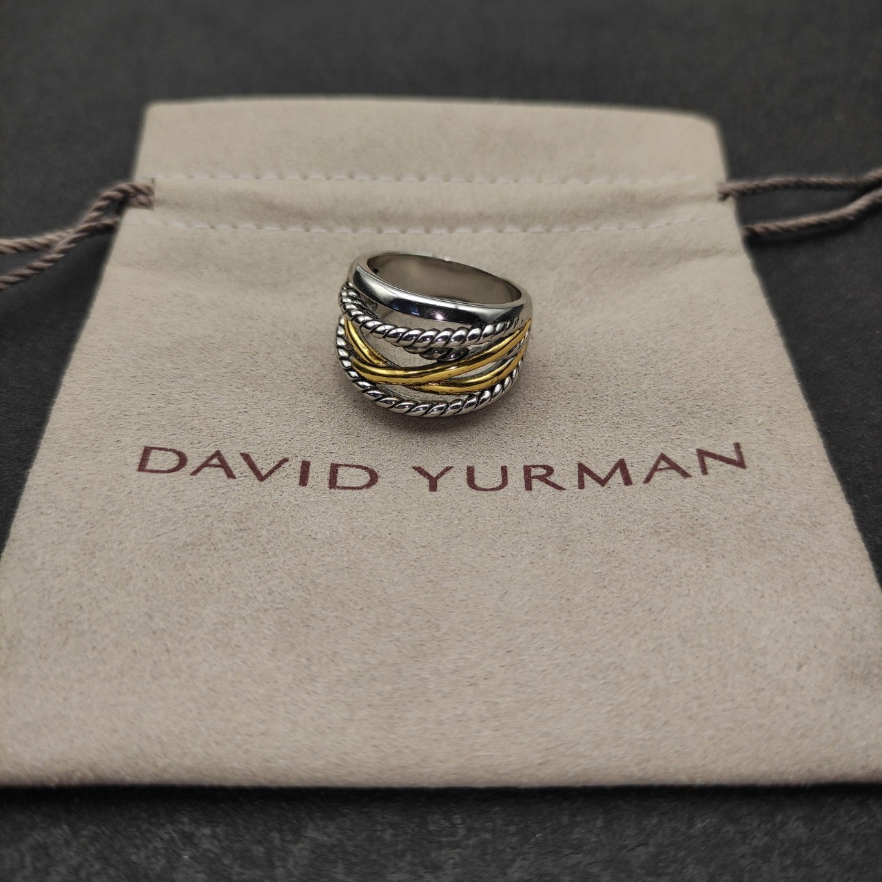 David Yurman 925 Sterling Silver Narrow Crossover Ring with 18k Gold Size 7