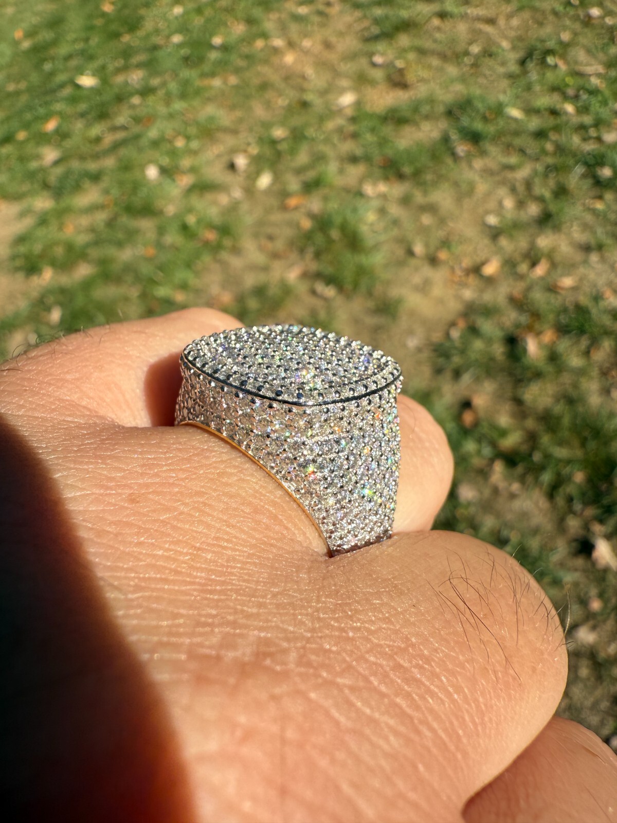 MOISSANITE Mens Large Fully 3D Square Dome Iced Hip Hop Ring 925 Sterling Silver