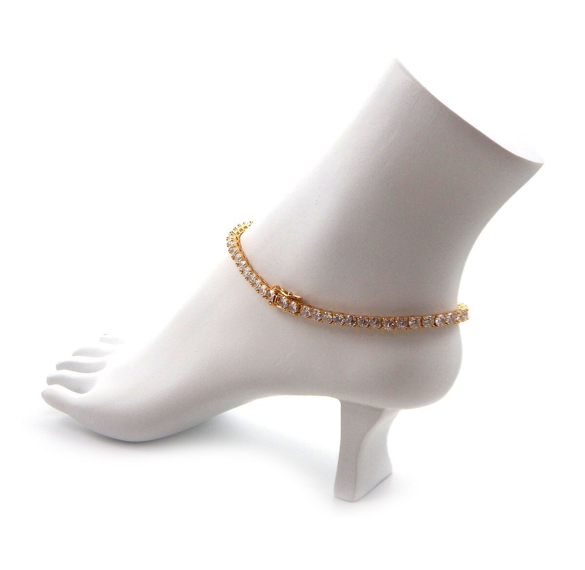 3mm 12″ Tennis Chain Anklet Cubic Zirconia Ankle Bracelet 14 Gold Plated
