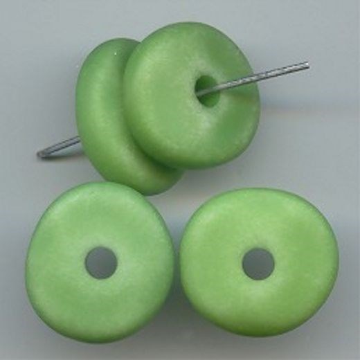 12 VINTAGE MATTE GREEN WASHED ACRYLIC 19x7mm. NUGGET DISC BEADS 5697