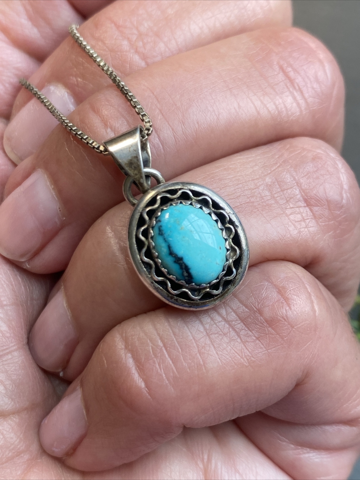 Vintage Turquoise Pendant Necklace Estate Fine Jewelry Pre-owned Roie Jaque Sgnd