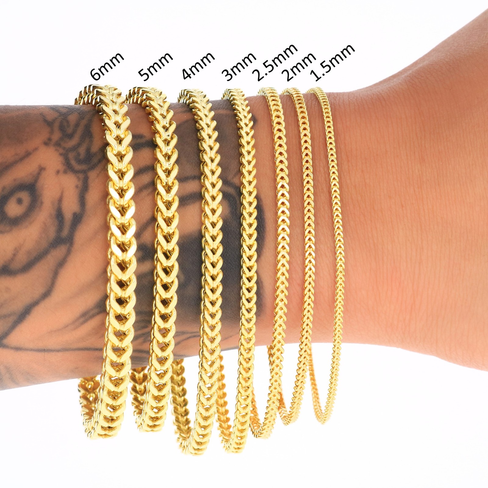 10k Yellow Gold 1.5mm-6mm Franco Square Box Necklace Bracelet Chain 7″ – 30″