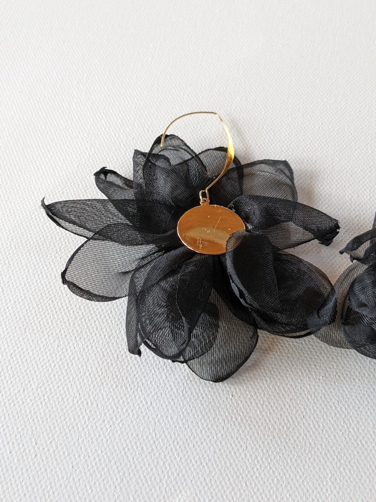 Oversized Summer Beaded Dangle Drop Earrings Chiffon Thread Black