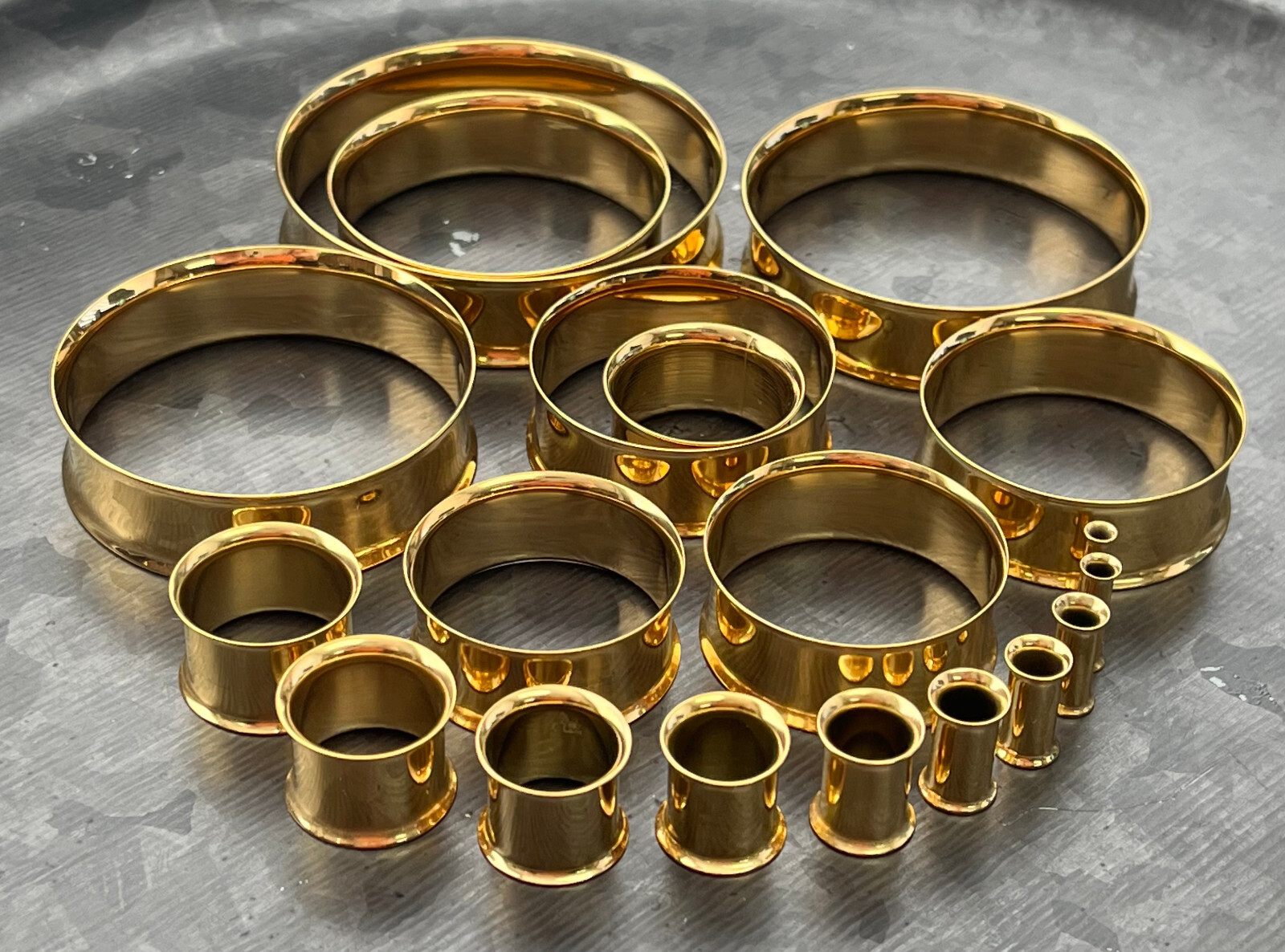 PAIR Gold Plated Double Flare Tunnels Ear Plugs Earlets Gauges
