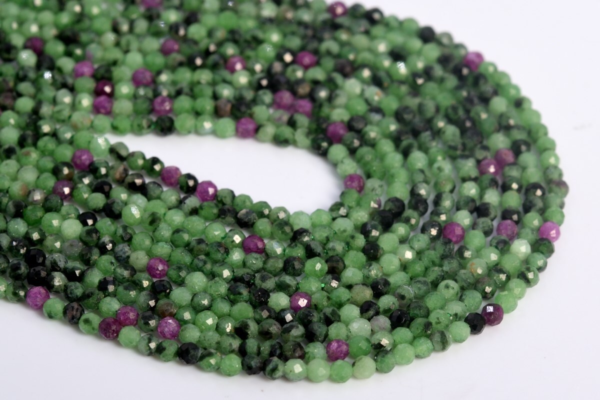2-3MM Natural Ruby Zoisite Beads Grade AAA Faceted Round Loose Beads 15.5″