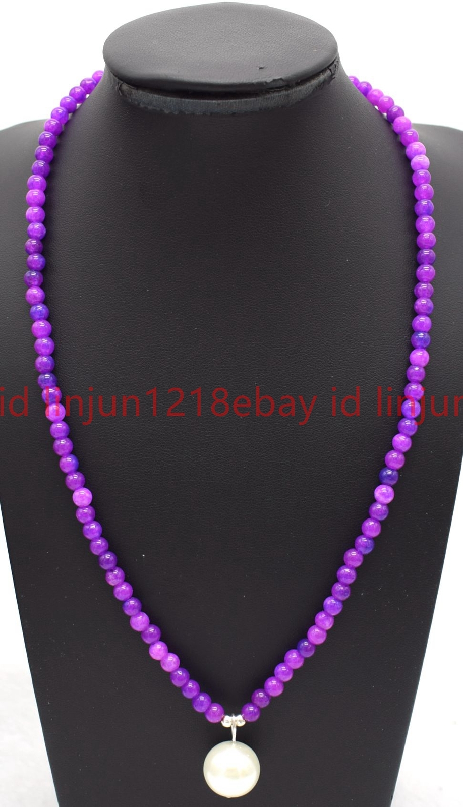4mm Purple Sugilite Round Gems Beaded White Shell Pearl Pendant Necklace 16-28in