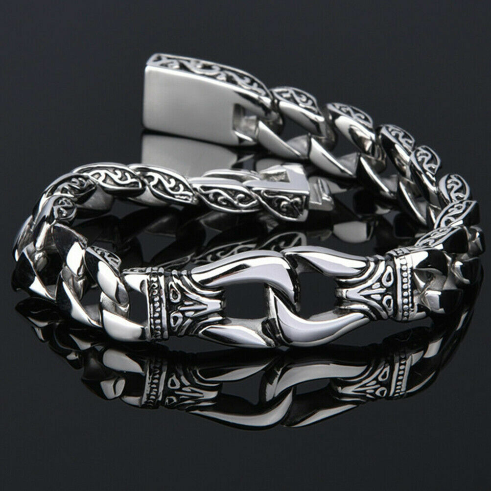 Mens Heavy Sturdy Alloy Motorcycle Biker Chain Bracelet Wristband Gift New USA