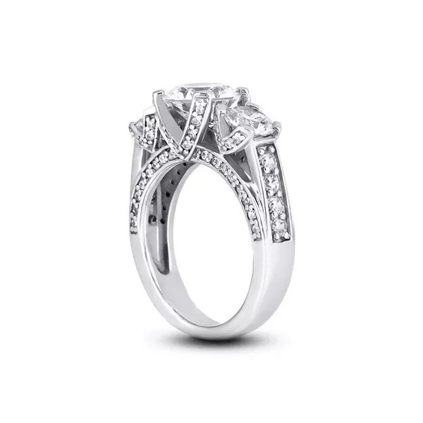 Solid 14K Gold 3-Stone Engagement Ring 2.35 Carat Round Lab-Grown Diamond E SI1