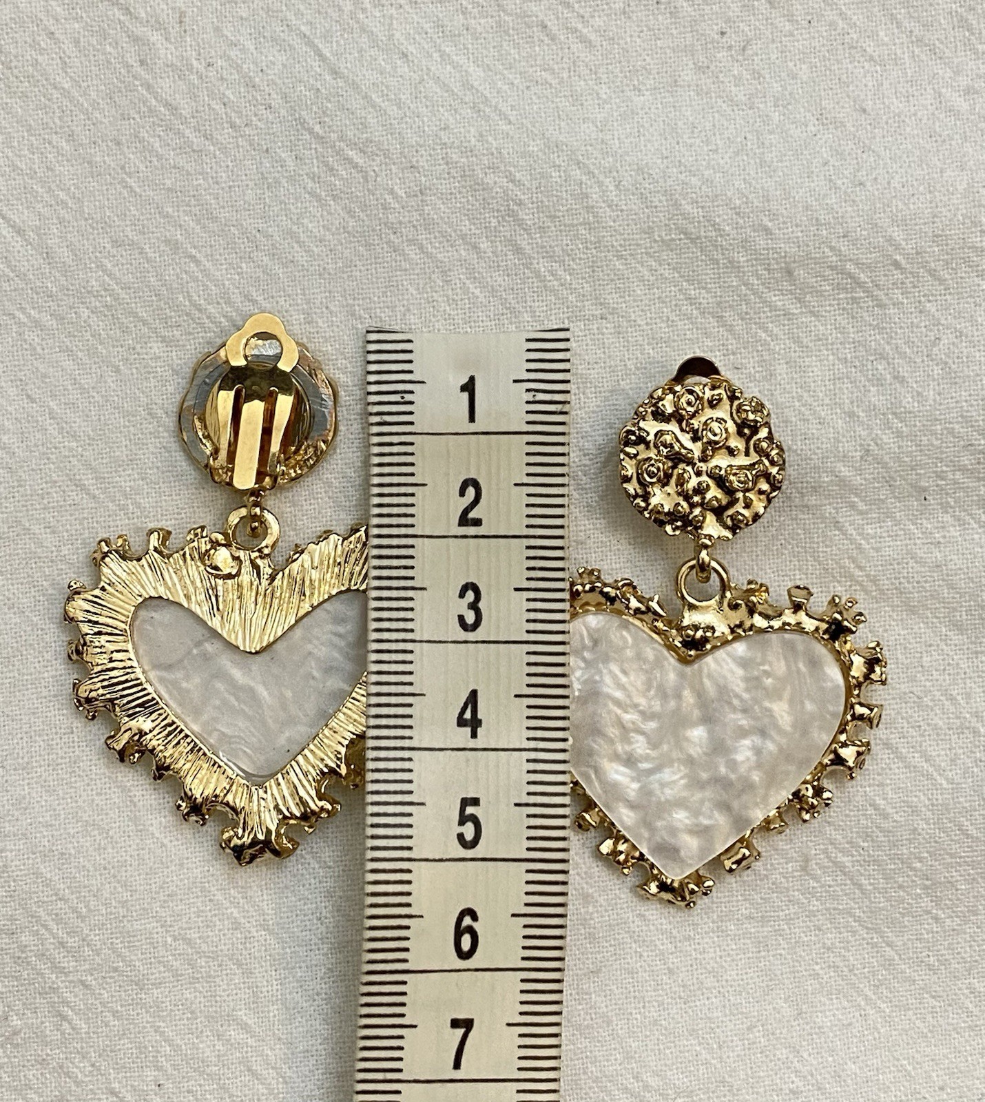 New Clip-On sparkle white marble effect heart drop Earrings None Piercing Cuff