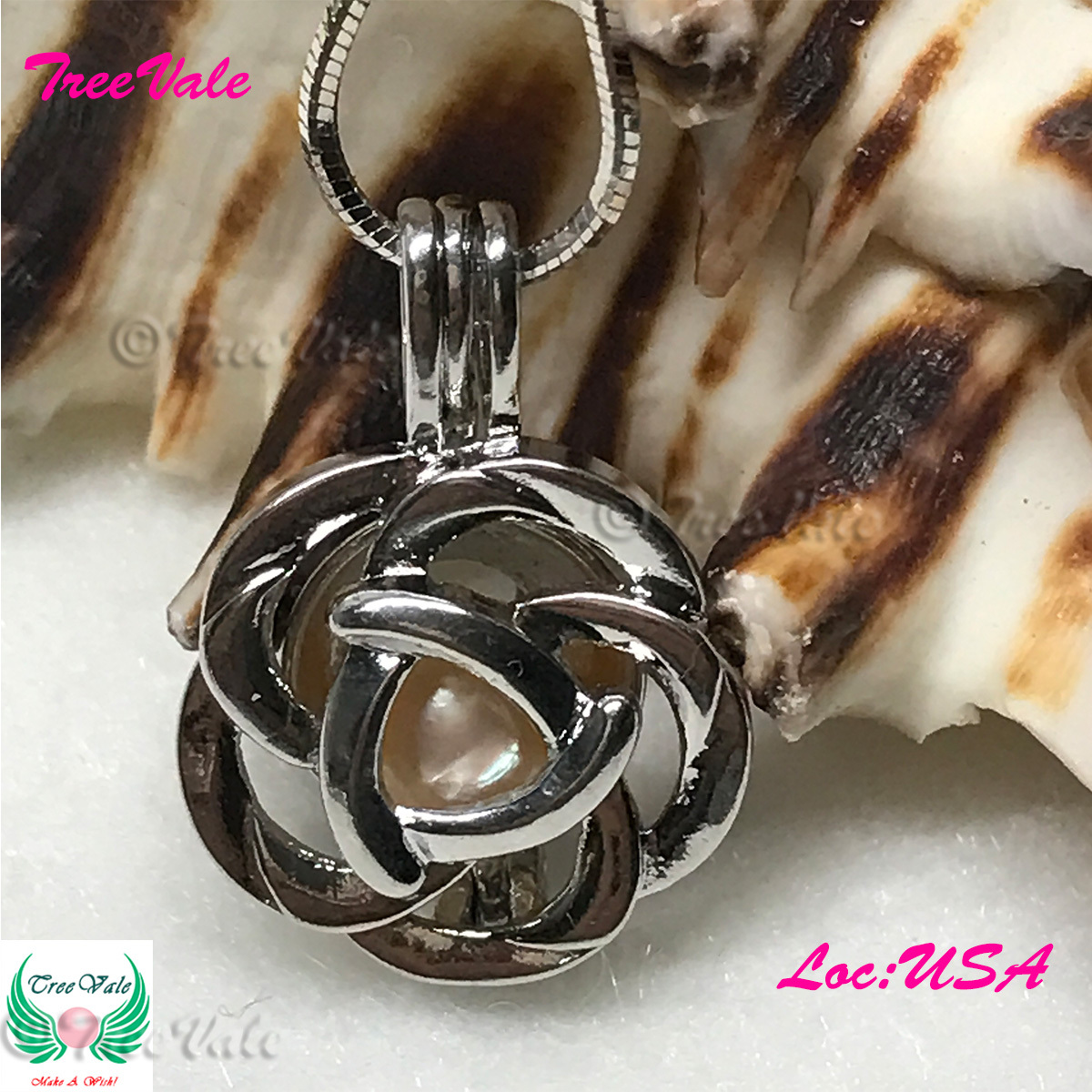 Full Bloom Flower – Silver Plated – Locket Pearl Cage Pendant – Hold 6mm – 8mm