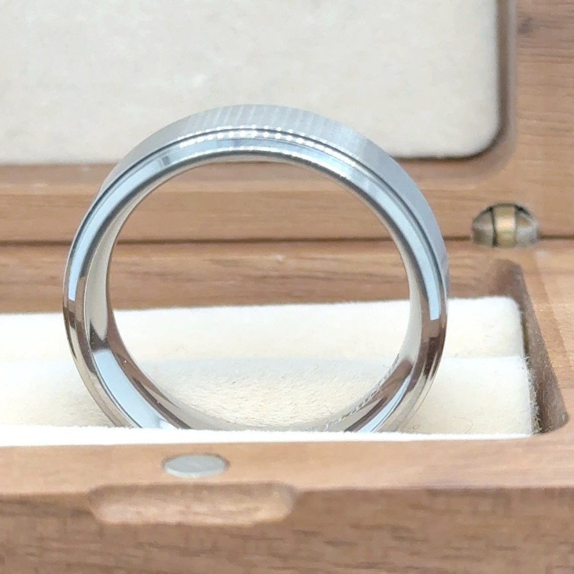 8mm Silver Titanium Band Satin Brushed Polished Edge Ring Husband Valentine Gift