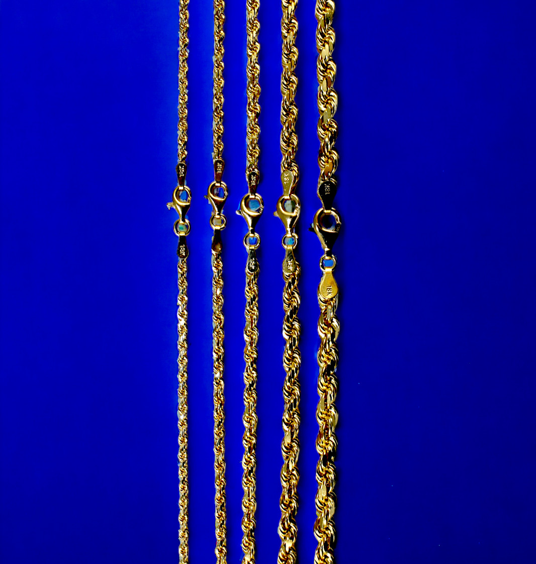 18K Yellow Gold SOLID Rope Chain Necklace Diamond Cut Real Gold 2mm-6mm 16″-30″