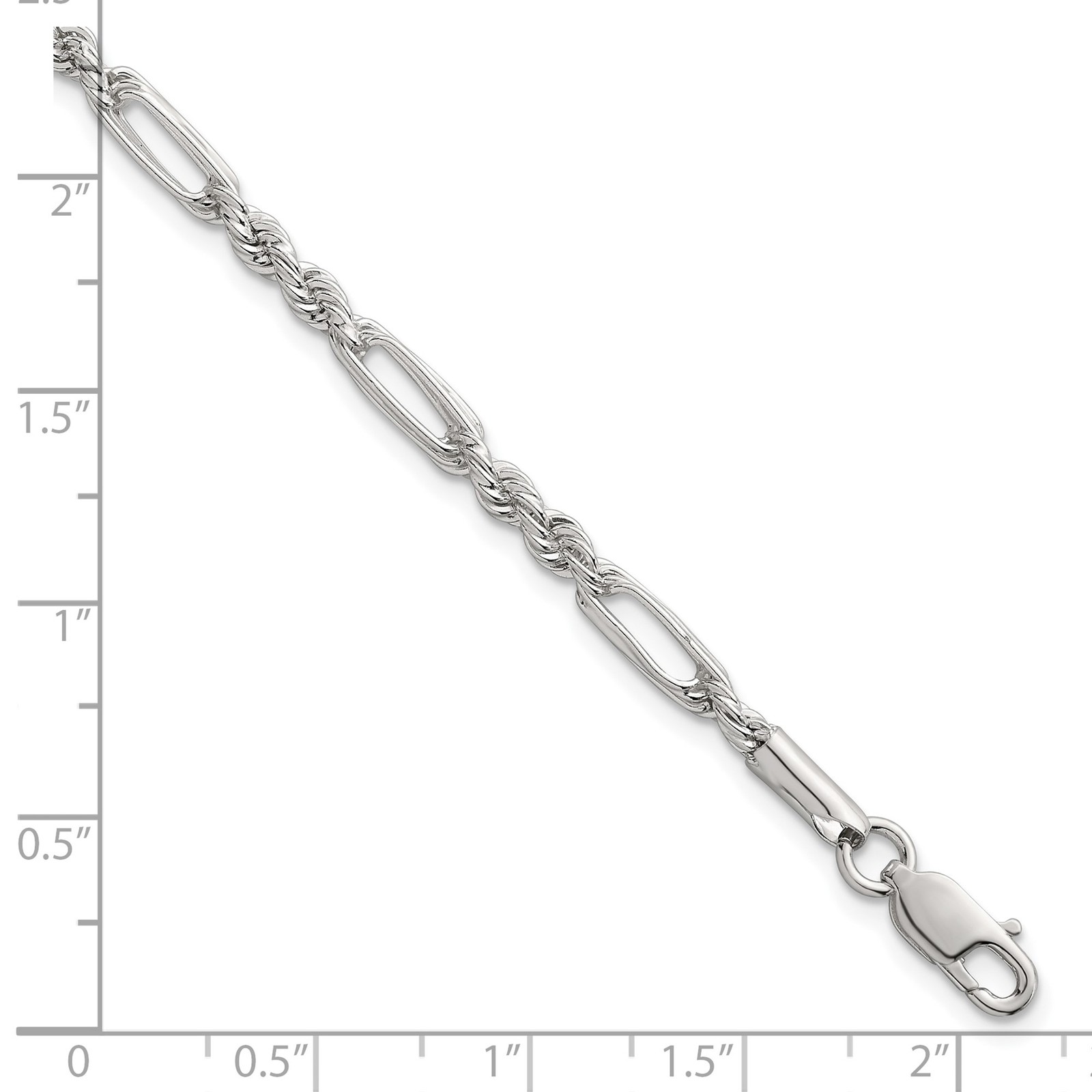 Sterling Silver Polished Figaro Rope Bracelet 4-8mm 7.5-8″