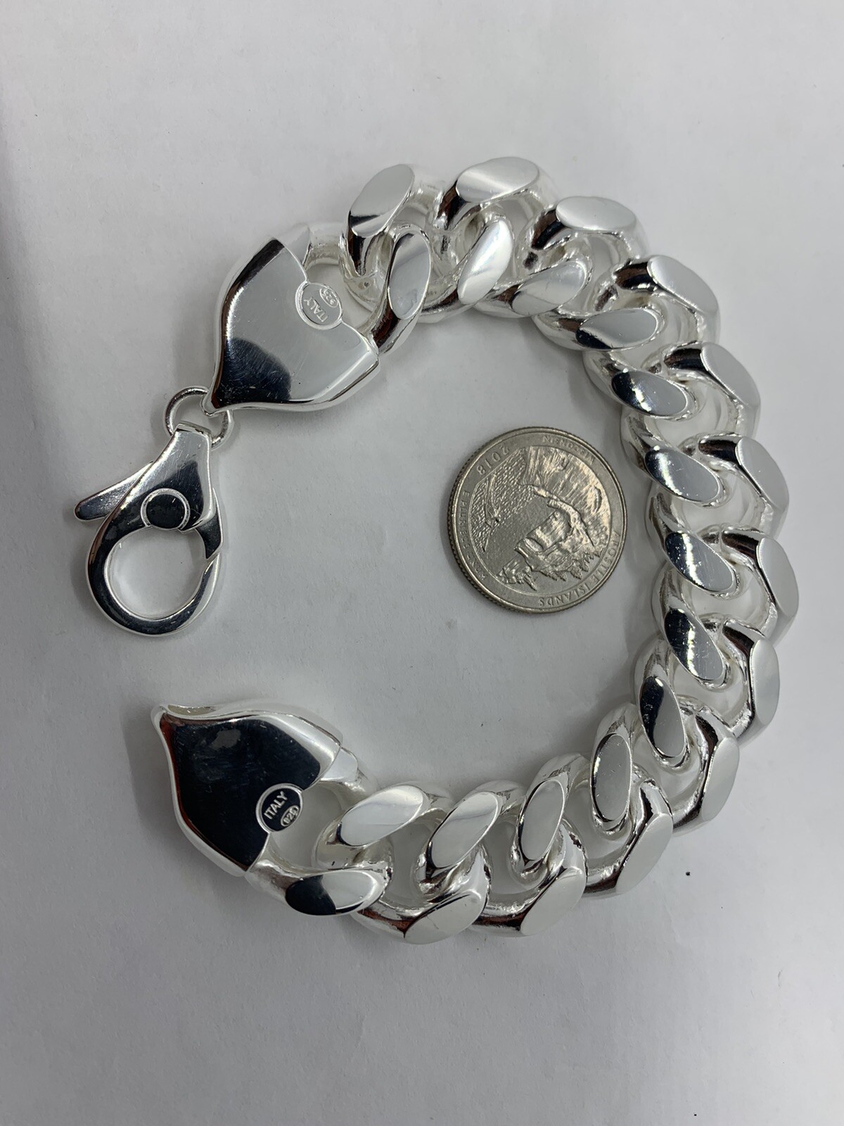 Hand Polished 18.2mm Solid 925 Silver Miami Cuban Link Men’s Bracelet 9″ Italy