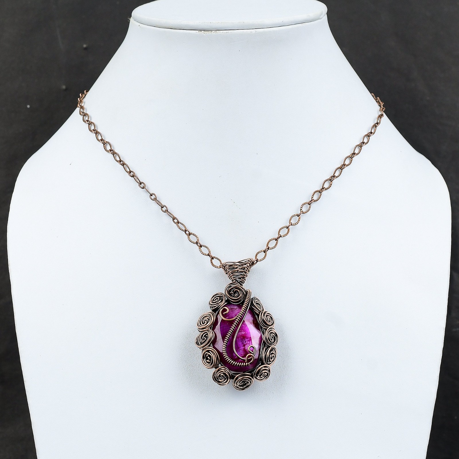 Sisters Day Deal Kashmir Rubi Stone Wire Wrapped Flower Pendant Jewelry Copper