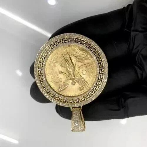 2 Ct Round Cut Real Moissanite Medallion Men’s Pendant 14K Yellow Gold Plated
