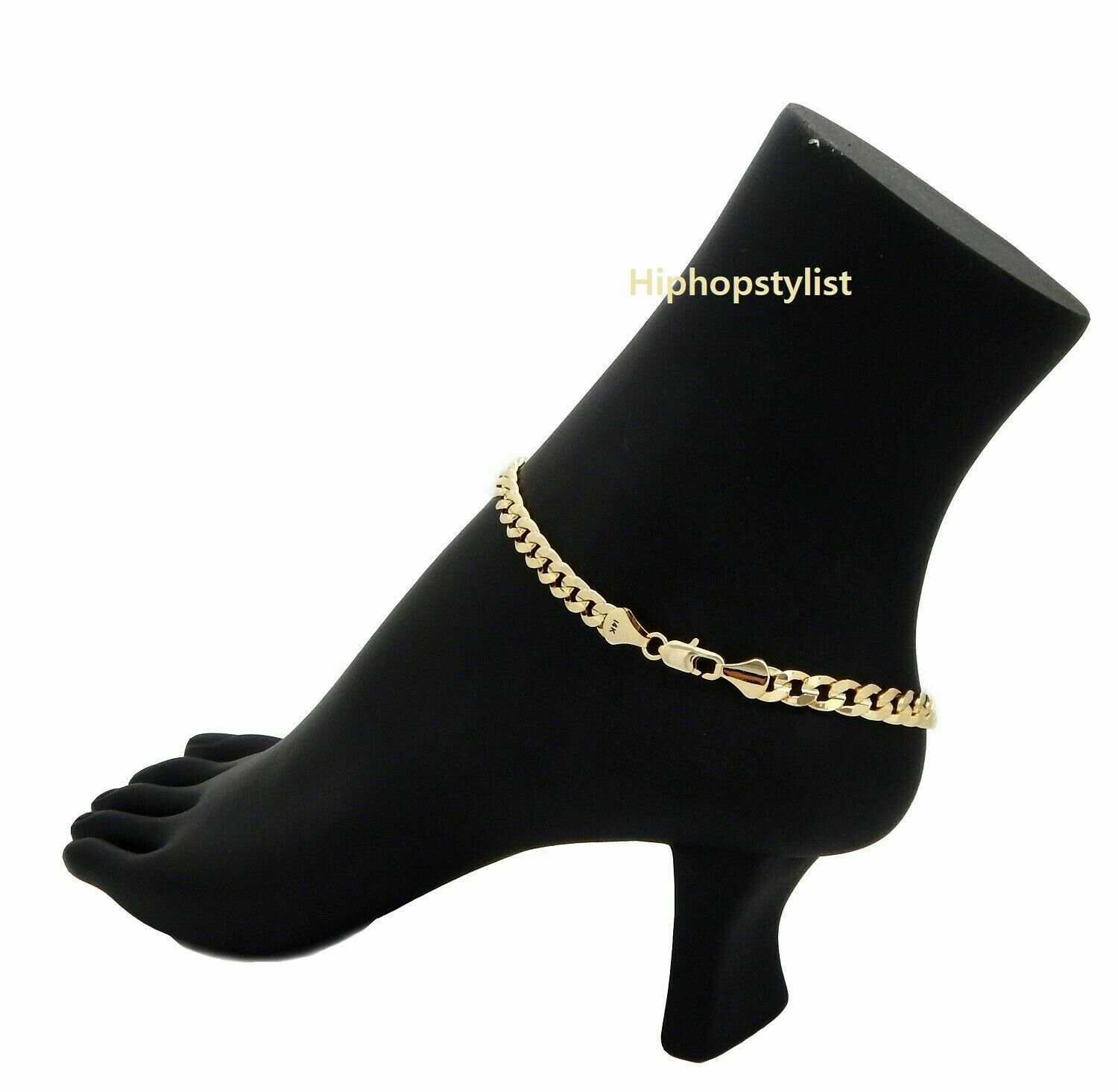 5mm 10″ Concave Cuban Link Chain Quality Anklet Bracelet 14K Italy Gold Plated