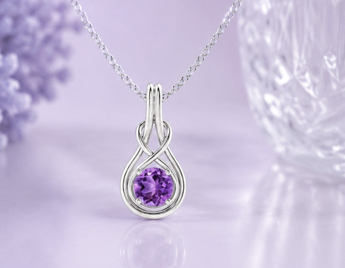 1Ct Round Cut Simulated Amethyst Stunning Pendant Necklace 14K White Gold Plated