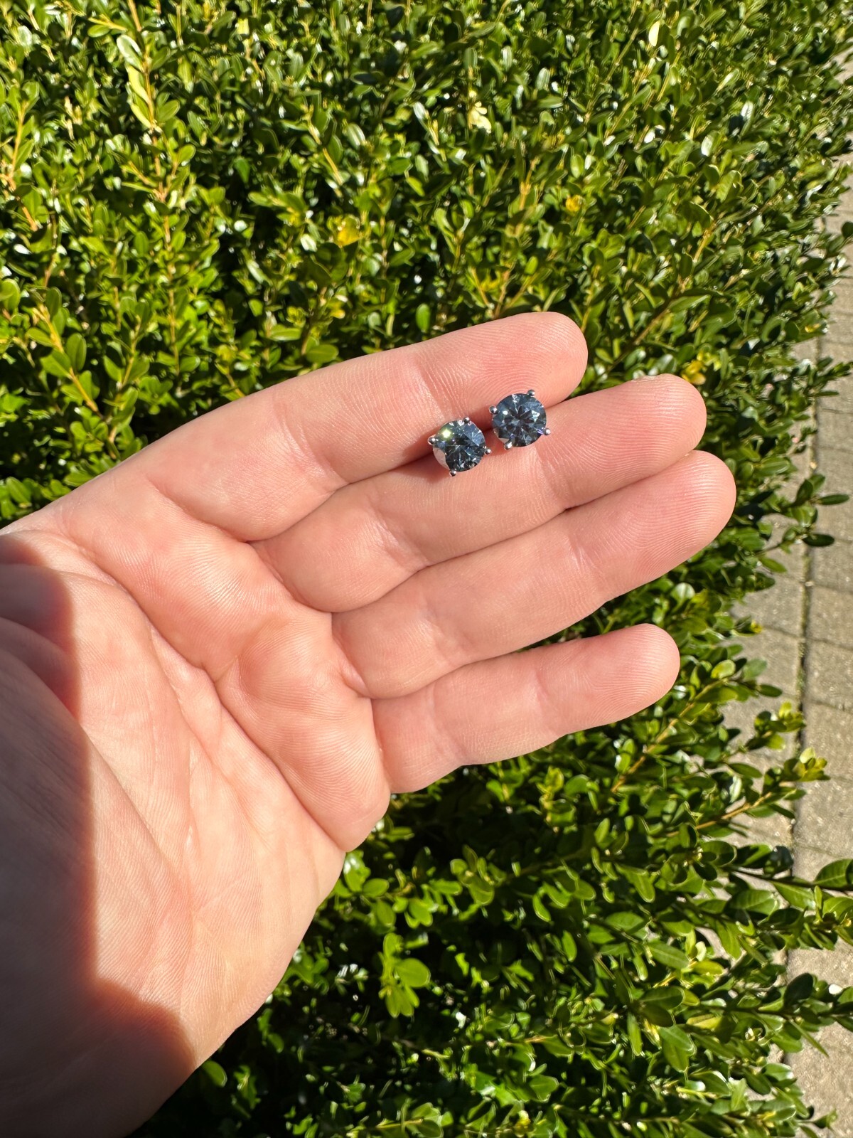 Real Blue Gray Moissanite Screwback Stud Earrings 925 Silver 3-8mm Iced Tester ✅