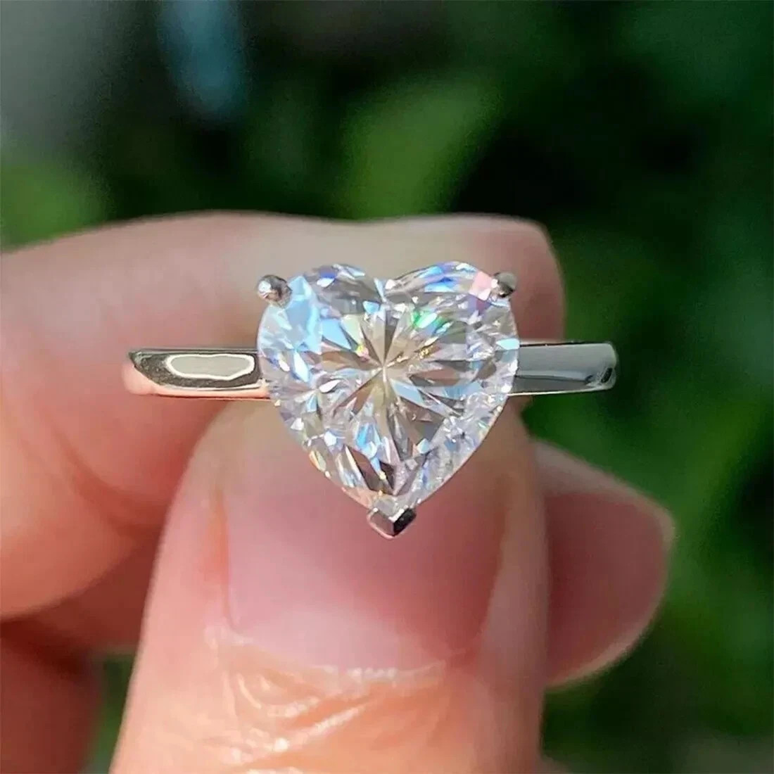 Certified 3.30 Ct White Heart Cut Treated Diamond Solitaire Ring In 925 Silver