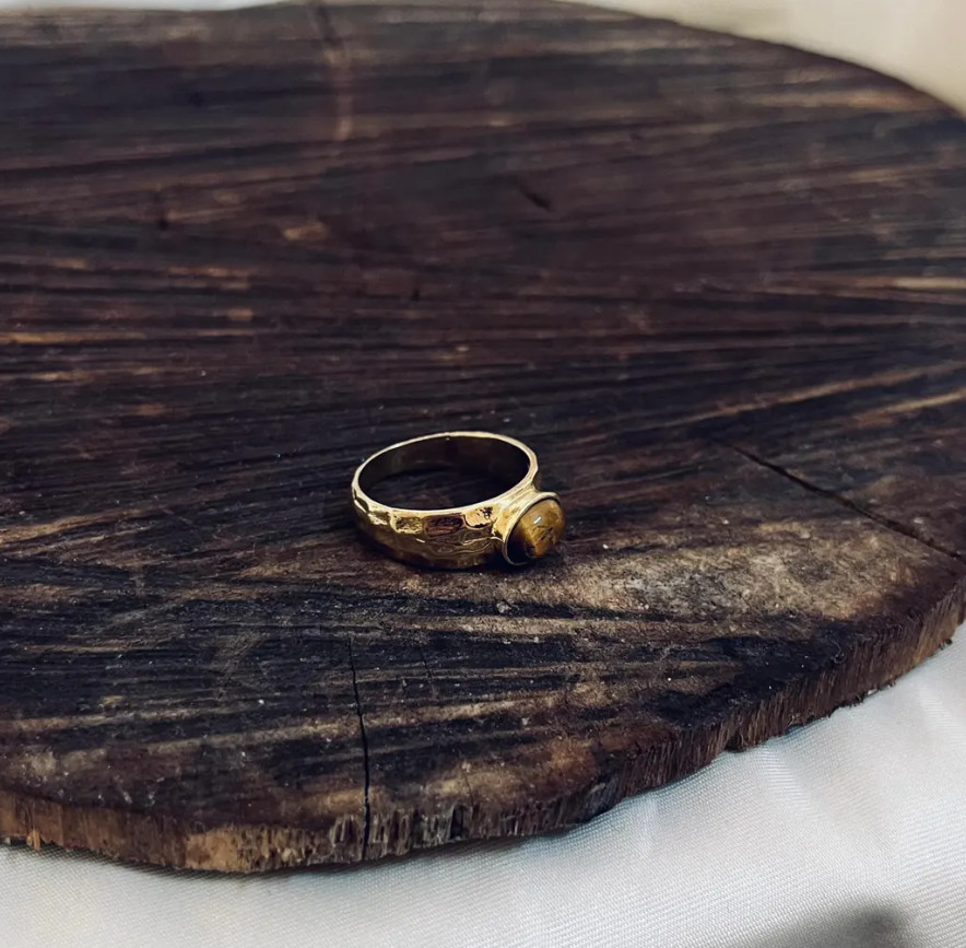 Natural Oval Cut Tiger’s Eye Brass Ring Anniversary Gift Ring For Men & Women