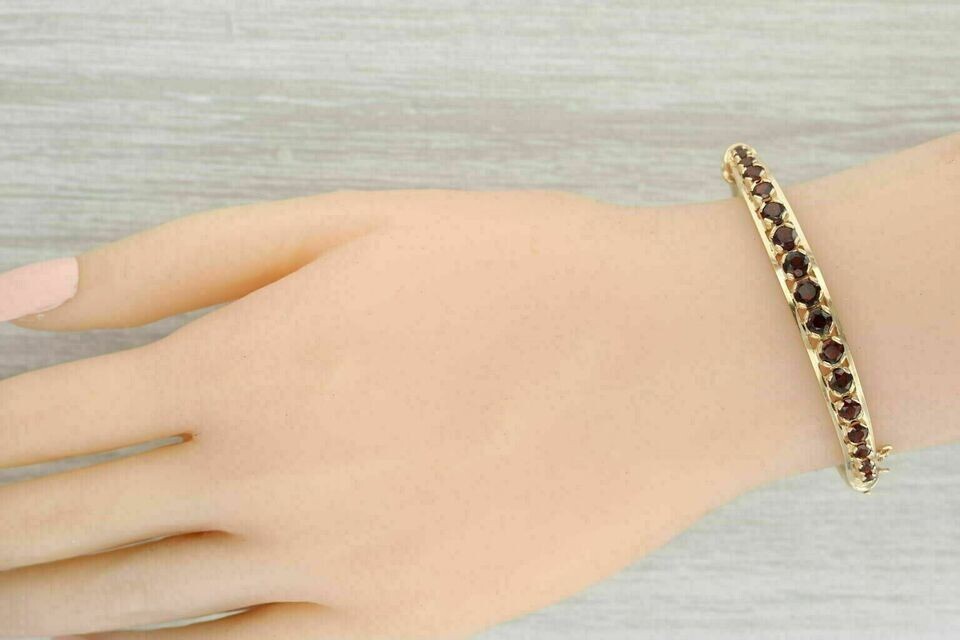 6 Ct Round Lab-Created Red Garnet Ladies Bangle Bracelet 14K Yellow Gold Finish