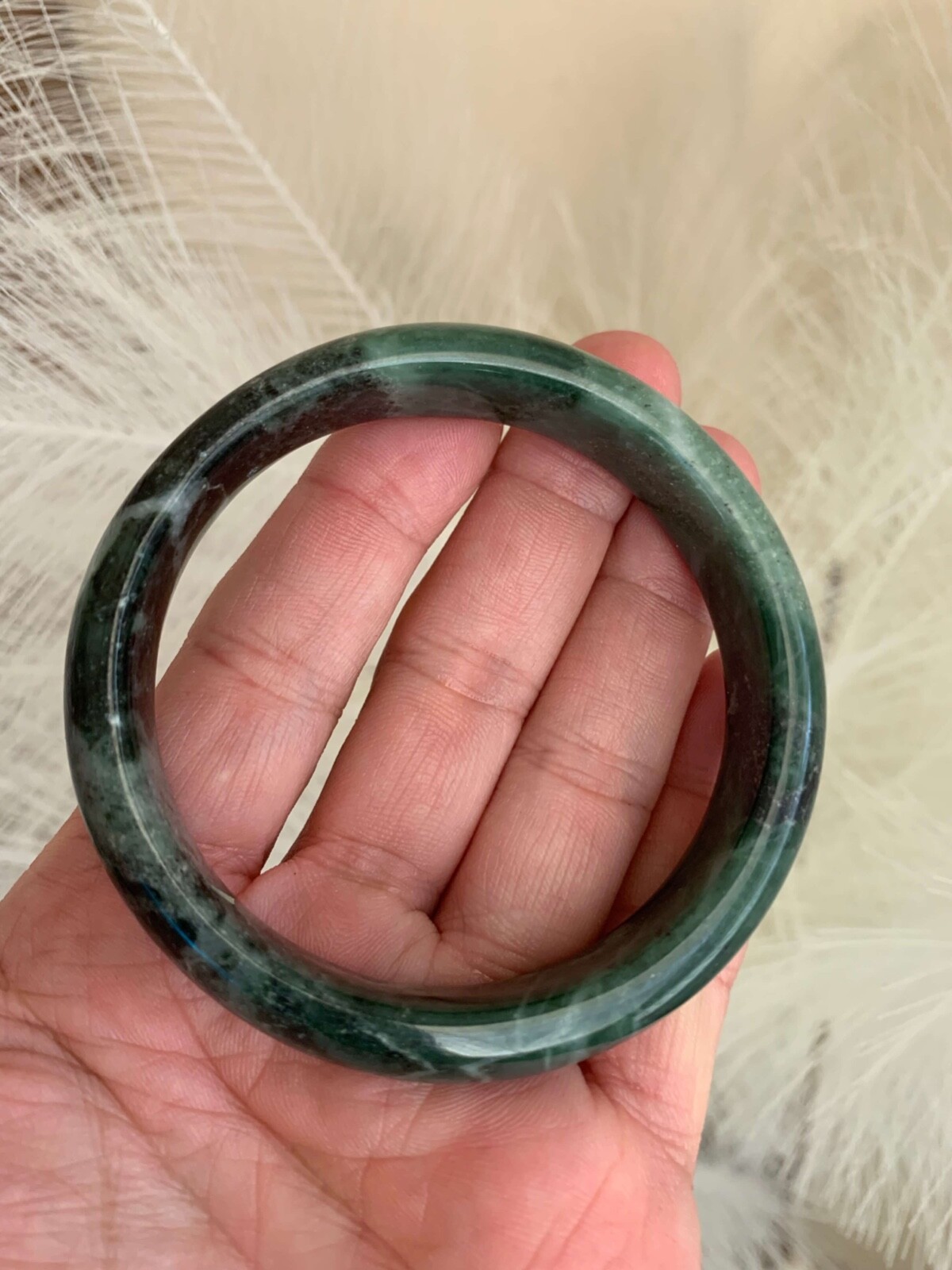 Gorgeous Dark Green Jade Bangle Bracelet Good Fortune Money Luck Protection 61mm