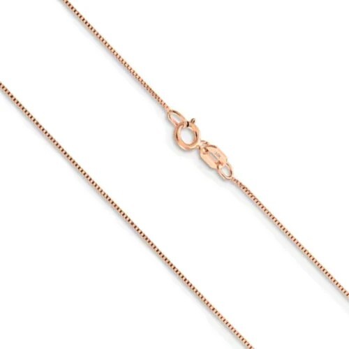 10K Solid Rose Gold Box Chain Necklace, 0.5mm Spring Clasp, Thin Gold Chain,