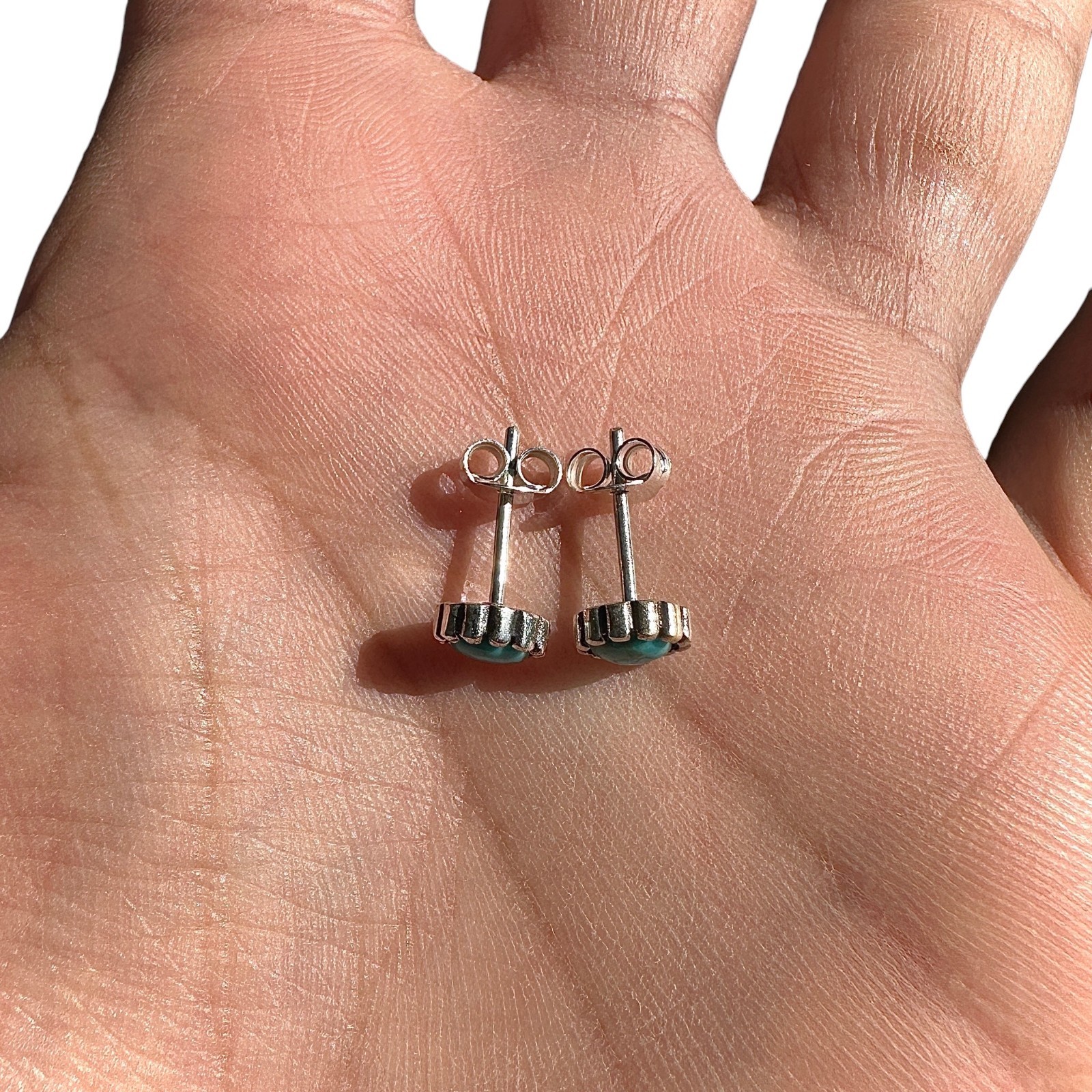 Turquoise Stud Earrings 7mm Sterling Silver Genuine Oxidized Stud Earrings