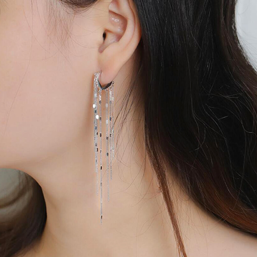 Gorgeous Tassel 925 Sterling Silver Huggie Hoop Long Dangle Drop Earrings A1811