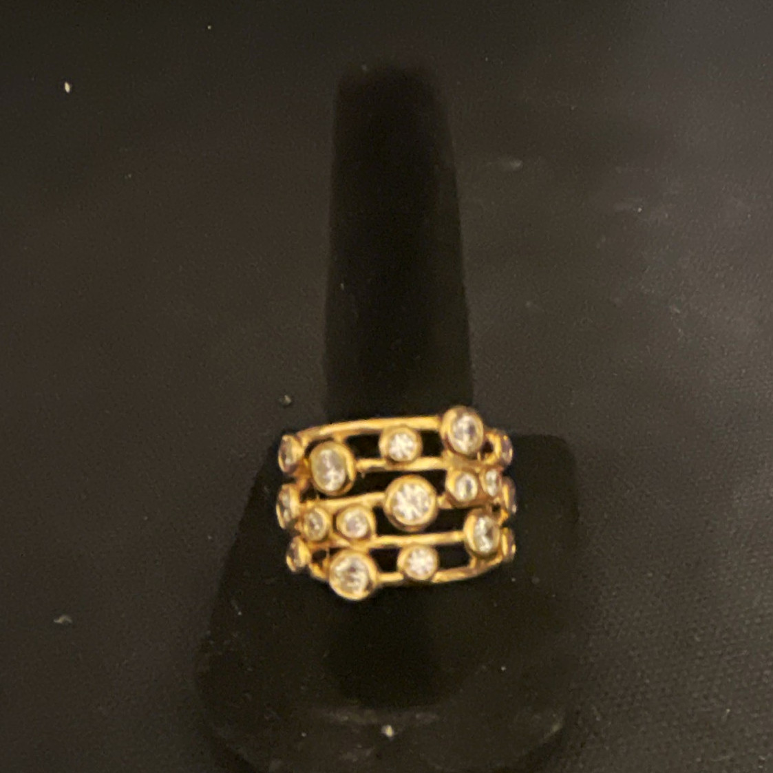 Gold Tone Multi-Row Band Ring w/ Clear Round Stones, Size 7.75 Pre-Owned