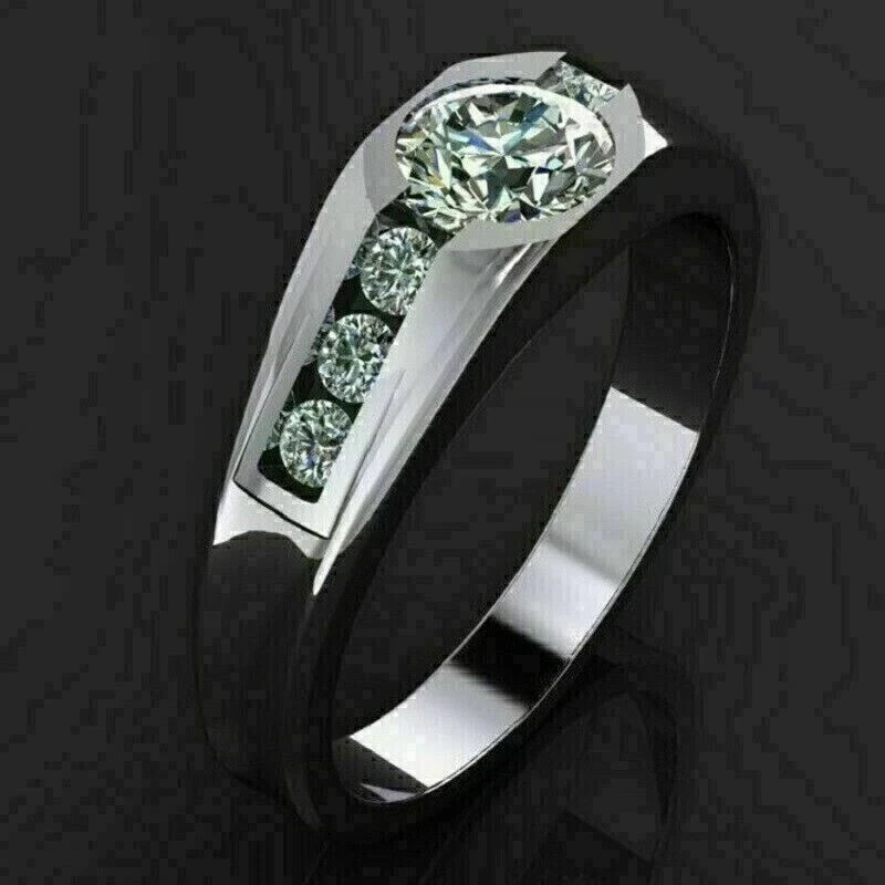 Men’s 3Ct Round Lab Created Diamond Engagement Wedding Ring White Gold Plated