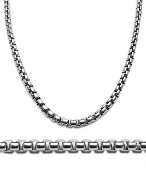 925 Sterling Silver Round Box Chain Necklace 5mm Rhodium Plated (500 Gauge)