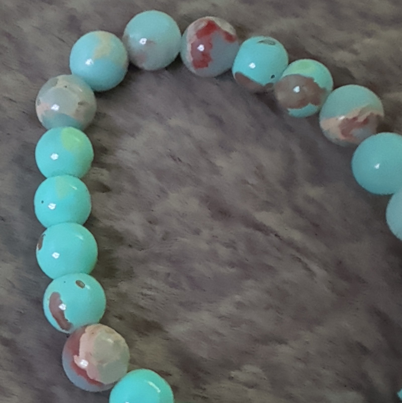 Blue/Brown/White Round Stone Beaded Stretch Bracelet No Clasp Sizable