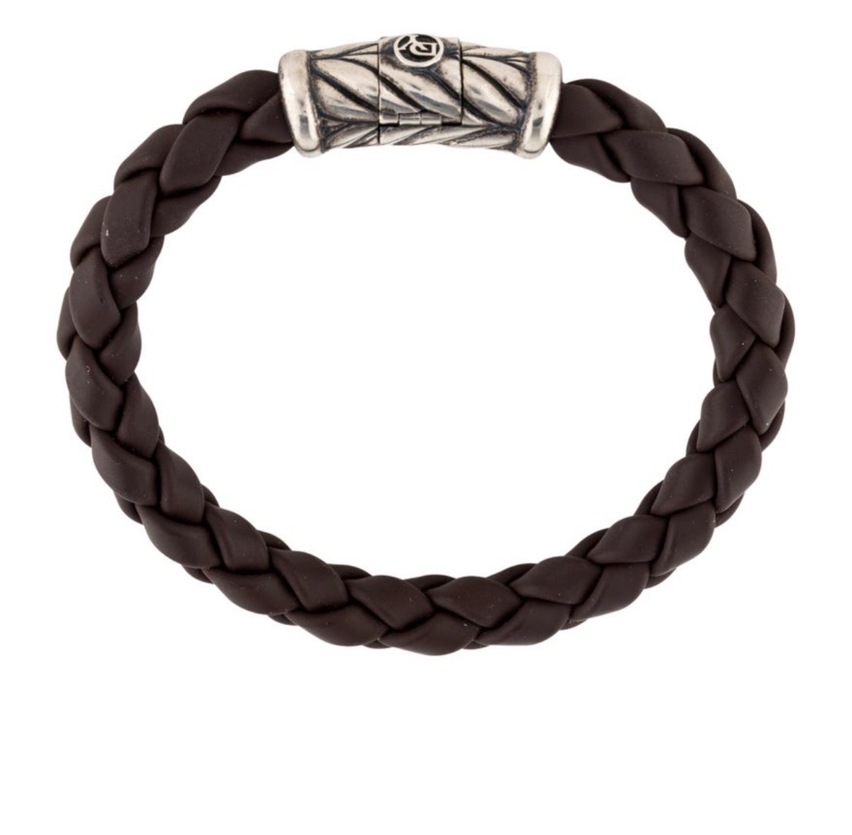 DAVID YURMAN STERLING SILVER 925 BROWN LEATHER BRAIDED CHEVRON BRACELET