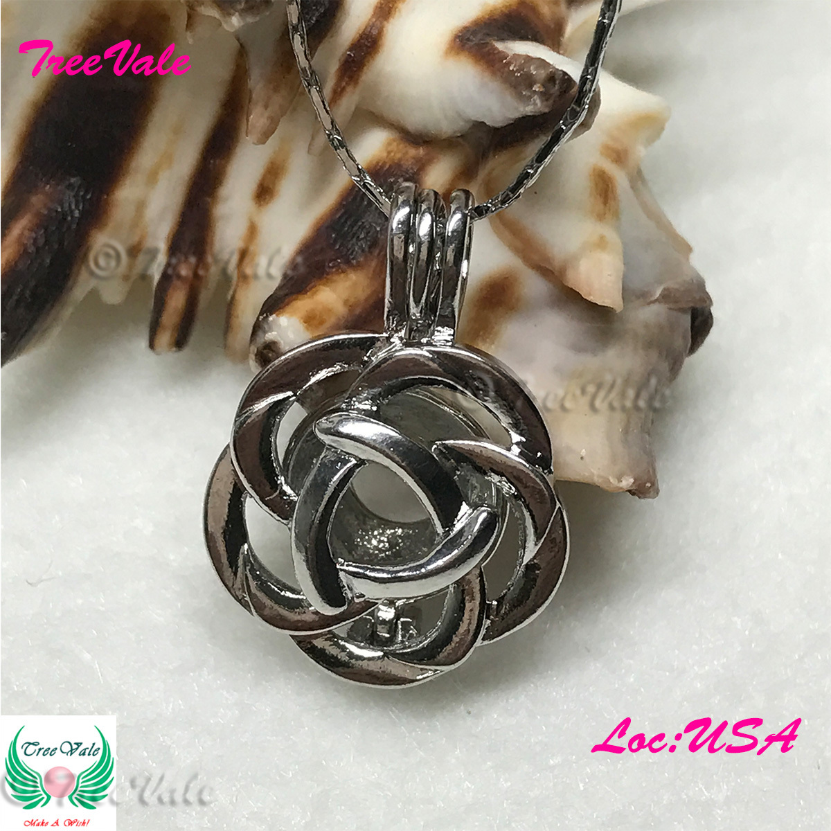 Full Bloom Flower – Silver Plated – Locket Pearl Cage Pendant – Hold 6mm – 8mm