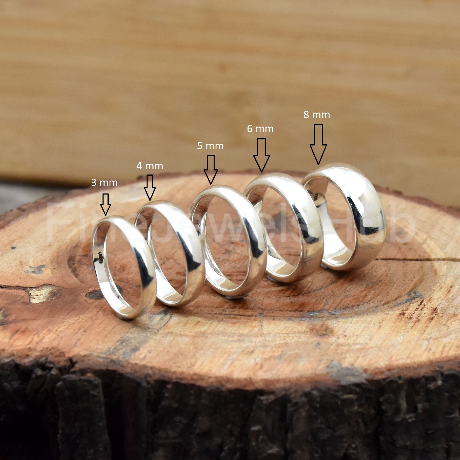 925 Sterling Silver Wedding Dome Band Plain Ring Width 2mm 3mm 4mm 5mm 6mm 8mm
