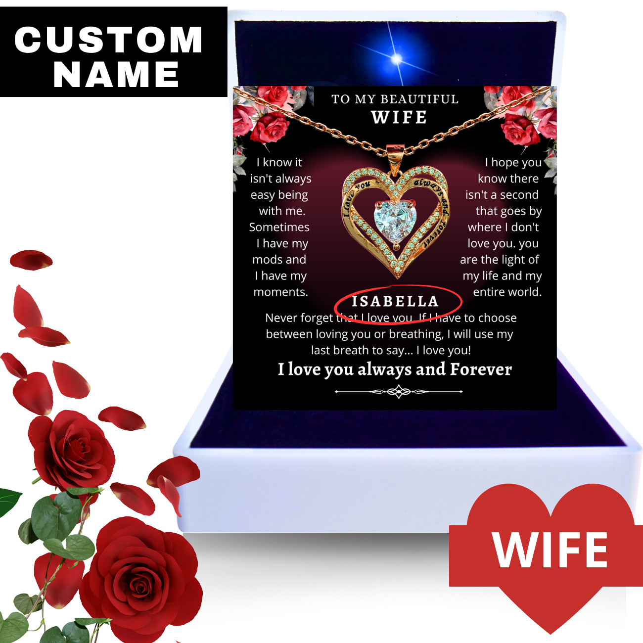 18k Gold Wife CUSTOM Gift Heart Necklace Valentine’s Day Gifts for her