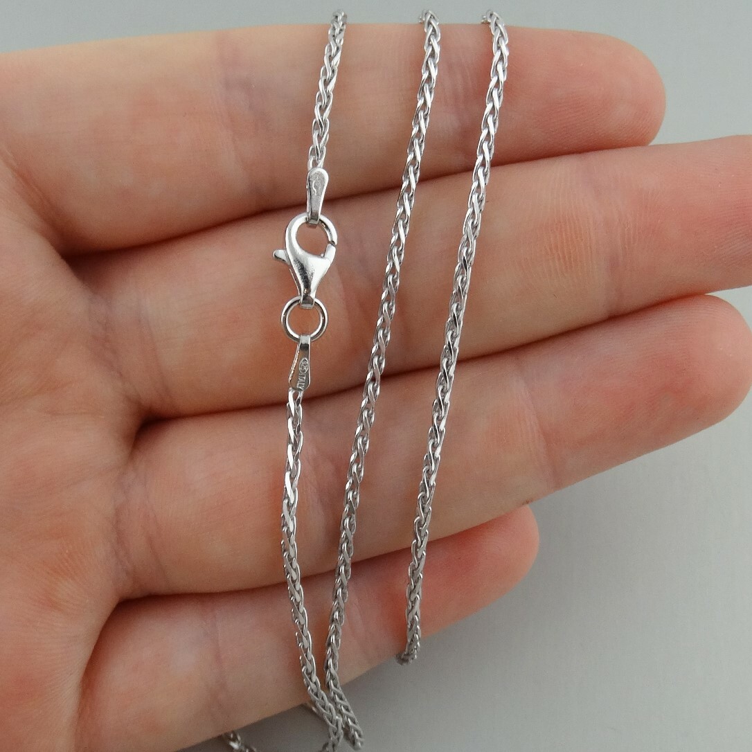 1.5mm Spiga Wheat Chain – Rhodium Plated 925 Sterling Silver – Polished Lobster
