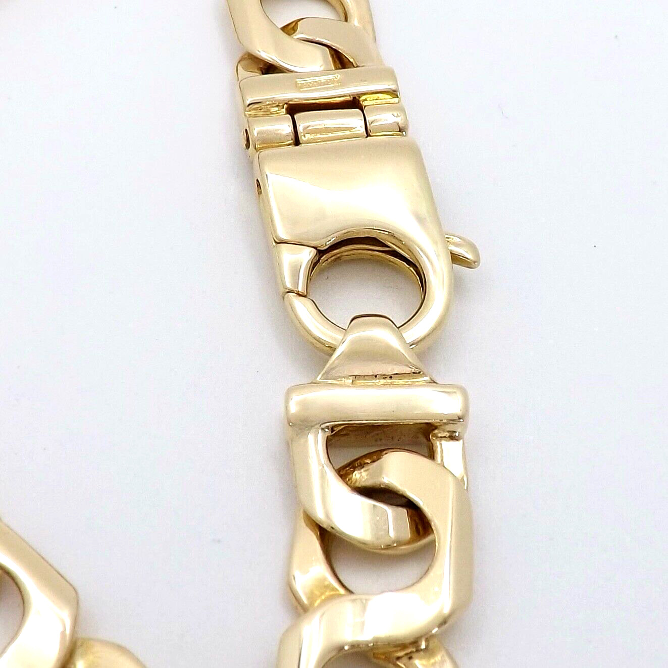 Solid 14K Gold Tiger Eye Link Bracelet Mens 9in Long 7mm Heavy 52.2gr Italy New