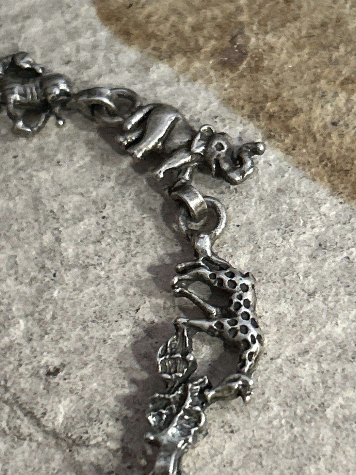 53. Vintage Sterling 925 Noahs Ark Animal Link Chain Bracelet 7 1/4″. 8.8g.