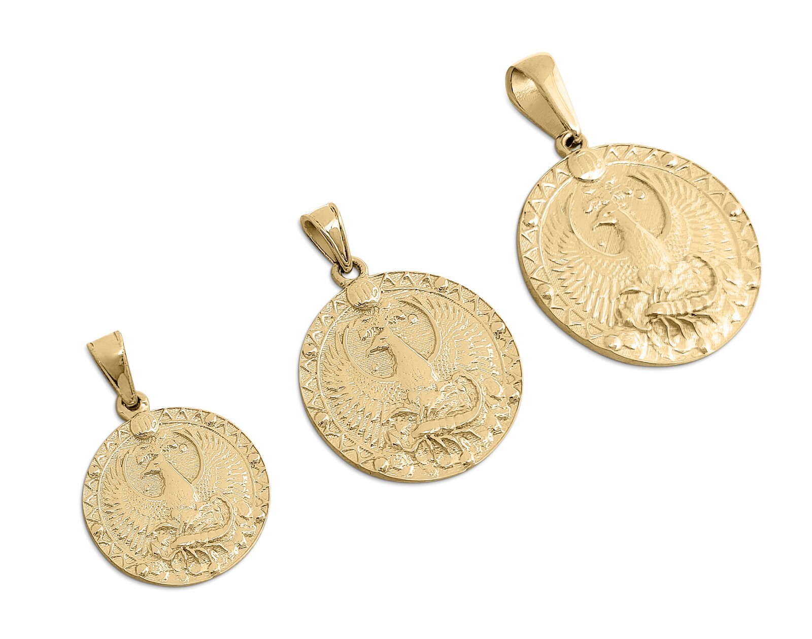 Real 18K Yellow Gold Scorpio Pendant, Zodiac Sign Coin Pendant Phoenix Astrology
